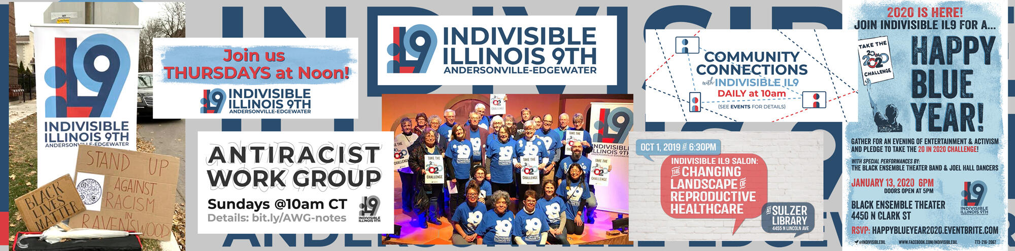 Collage of branding for Indivisible IL9